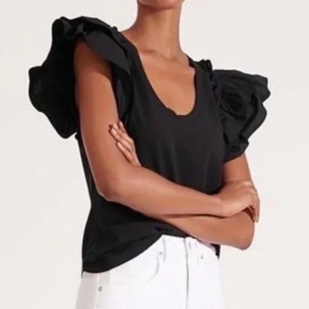 Veronica Beard Black Mirage Ruffled Sleeve Top Women's SIze Small